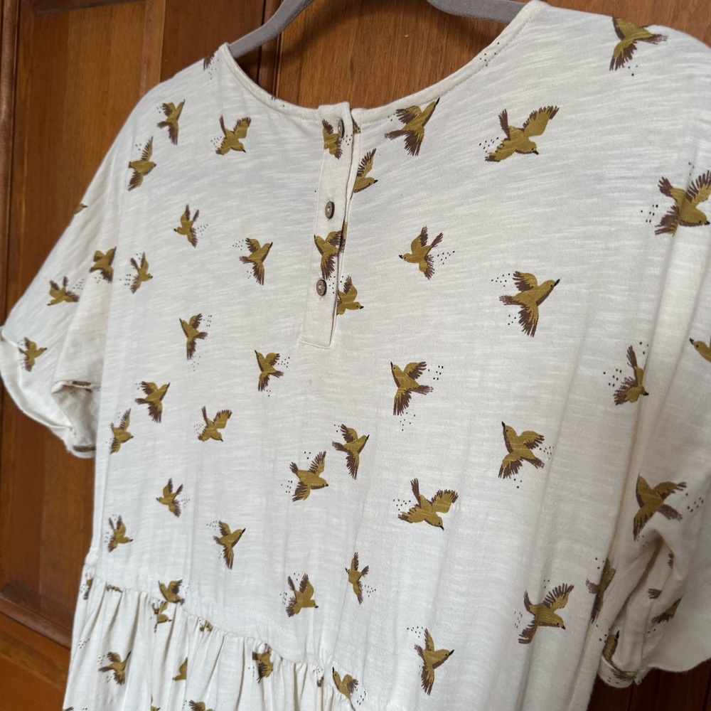 Rylee + Cru cream & brown bird print short sleeve dress, size medium - Picture 5 of 6